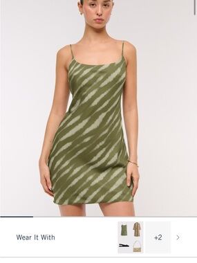 Abercrombie & Fitch Olive Zebra-Print Slip Dress
